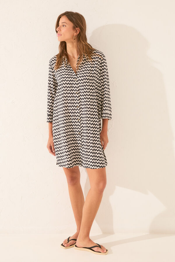 Womensecret Playera de dormir short con estampado en zigzag negro