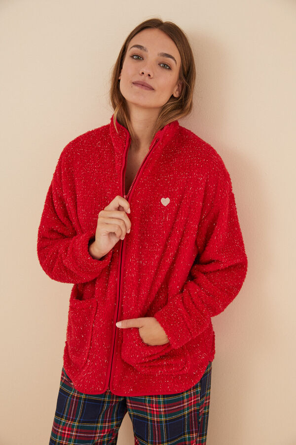 Womensecret Chaqueta pelo lúrex rojo rojo