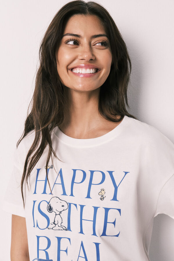 Women'secret Pijama corta manga corta de algod&oacute;n Snoopy Happy marfil