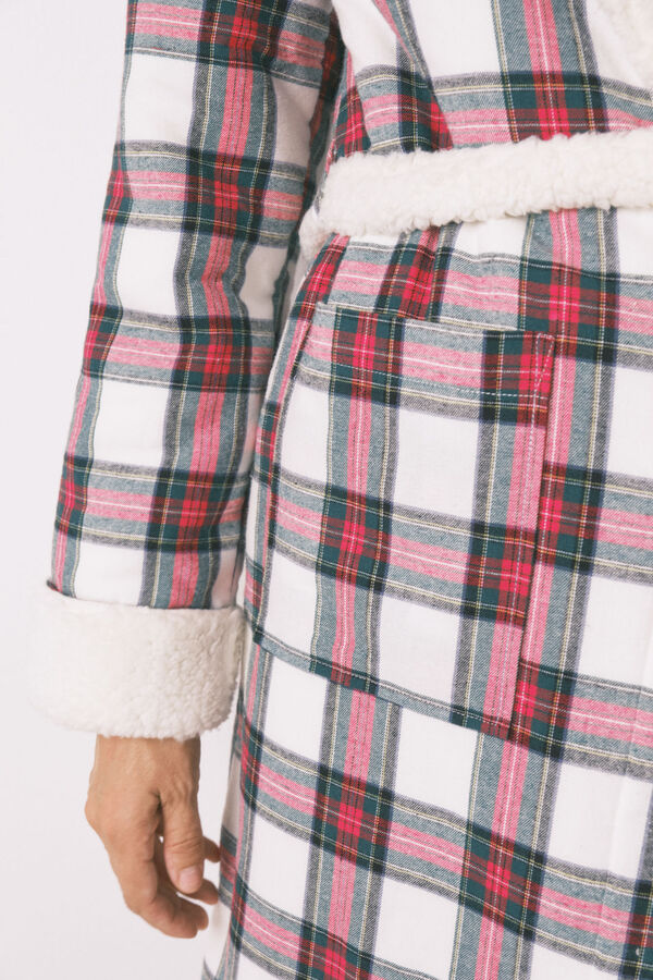 Women'secret Bata de franela y borrego marfil