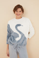 Womensecret Pijama larga pelo esponjoso cisne azul