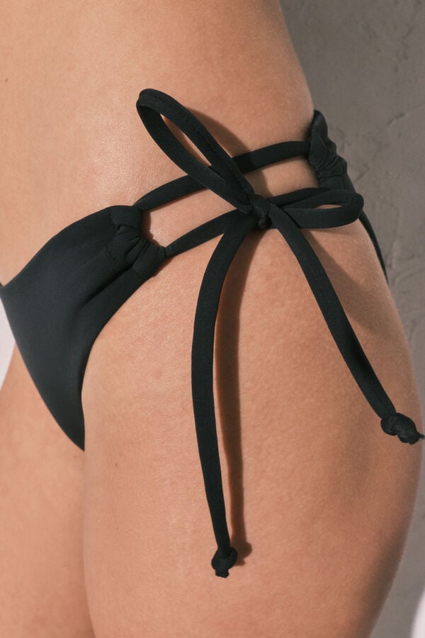 Women'secret Panty de bikini cl&aacute;sica lazo lateral negra negro