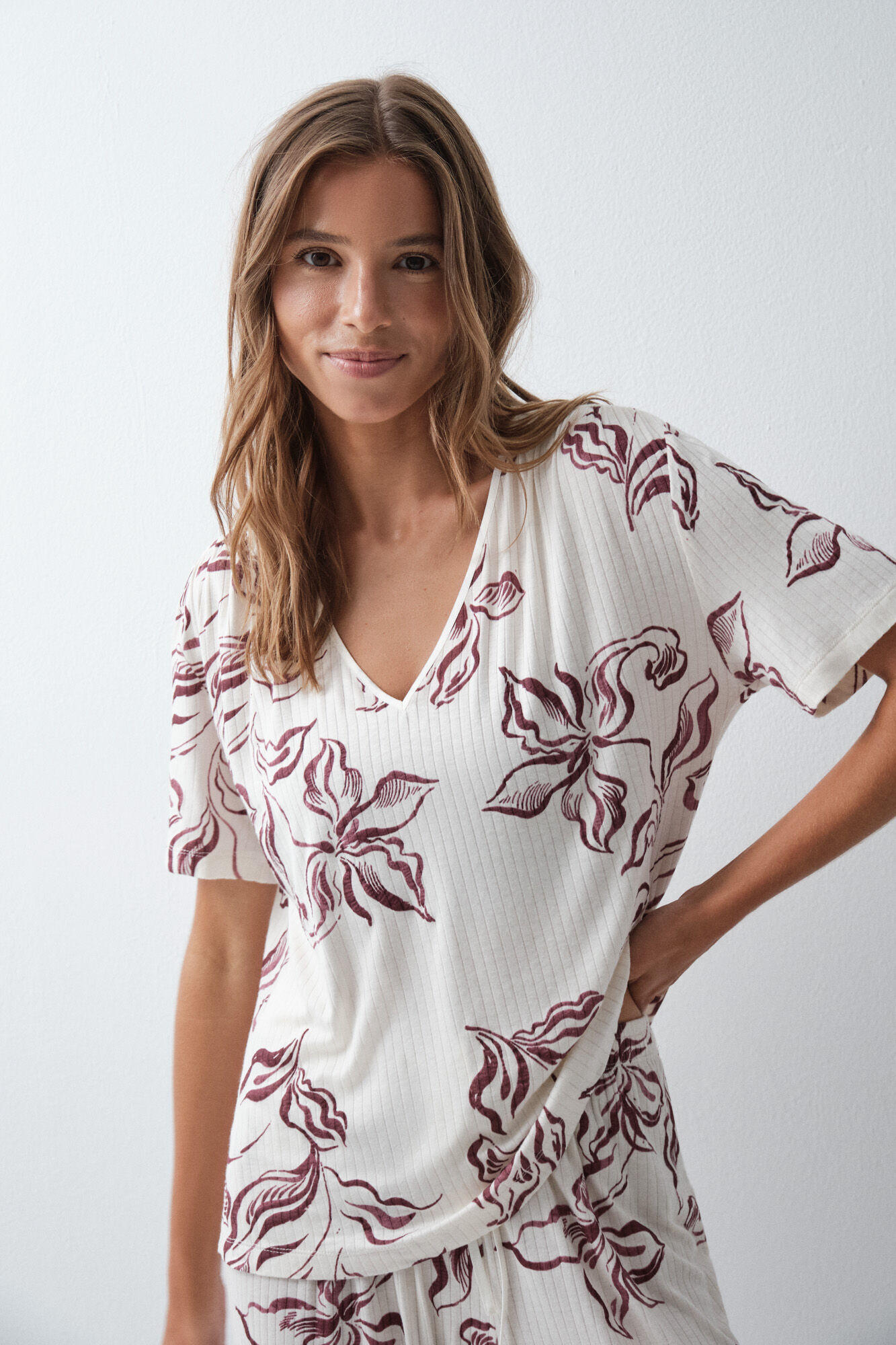 Women'secret Pijama larga manga corta de flores