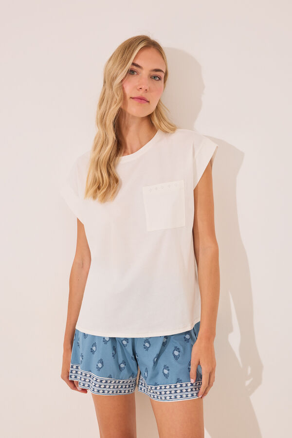 Womensecret Pijama corta 100% algodón con estampado paisley  marfil