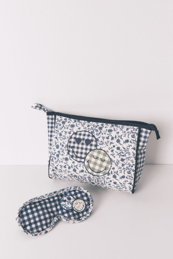 Women'secret Neceser de nailon SmileyWorld® azul mediano estampado