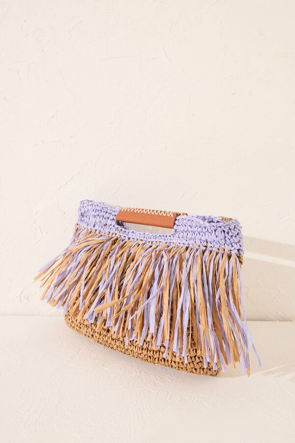 Womensecret Bolsa mediano de rafia con flecos, bolsa azul
