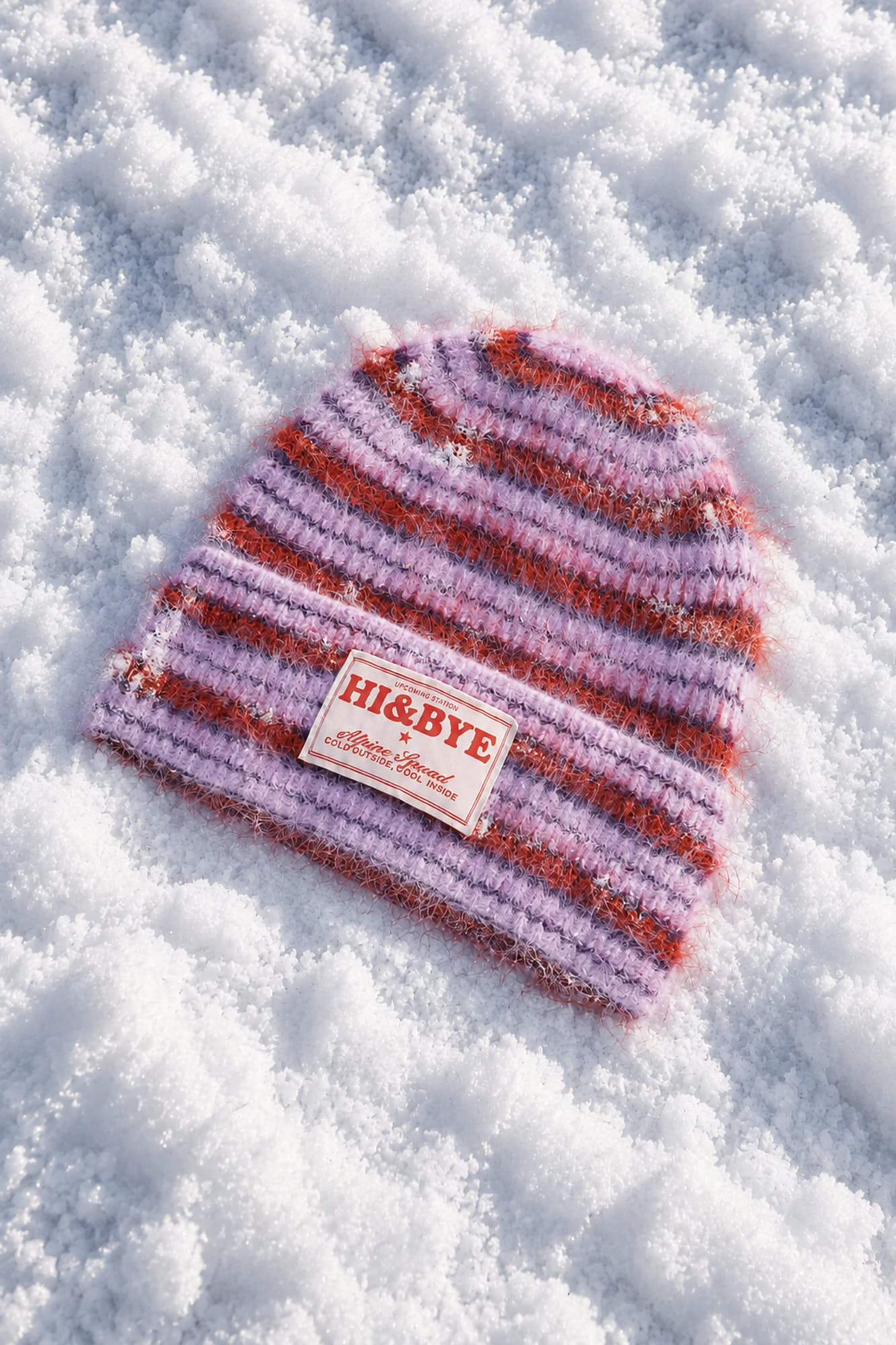 HI&BYE Gorro de punto a rayas morado