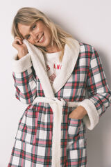 Women'secret Bata de franela y borrego marfil