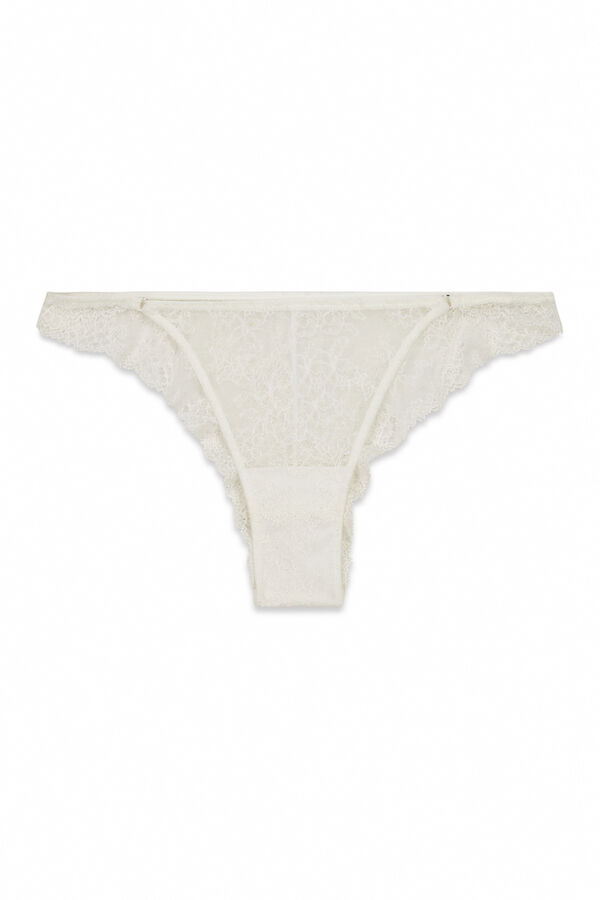 Women'secret Panty brasile&ntilde;o de encaje blanco caf&eacute;