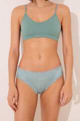Womensecret Panty brasileño con detalle de encaje verde