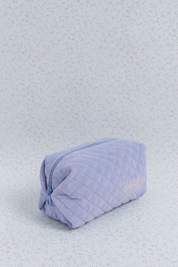 HI&BYE Neceser de terciopelo terciopelo claro con logo bordado azul