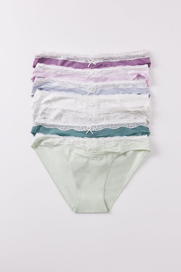 Womensecret Pack 7 panties clásicos algodón frunce y encaje blanco