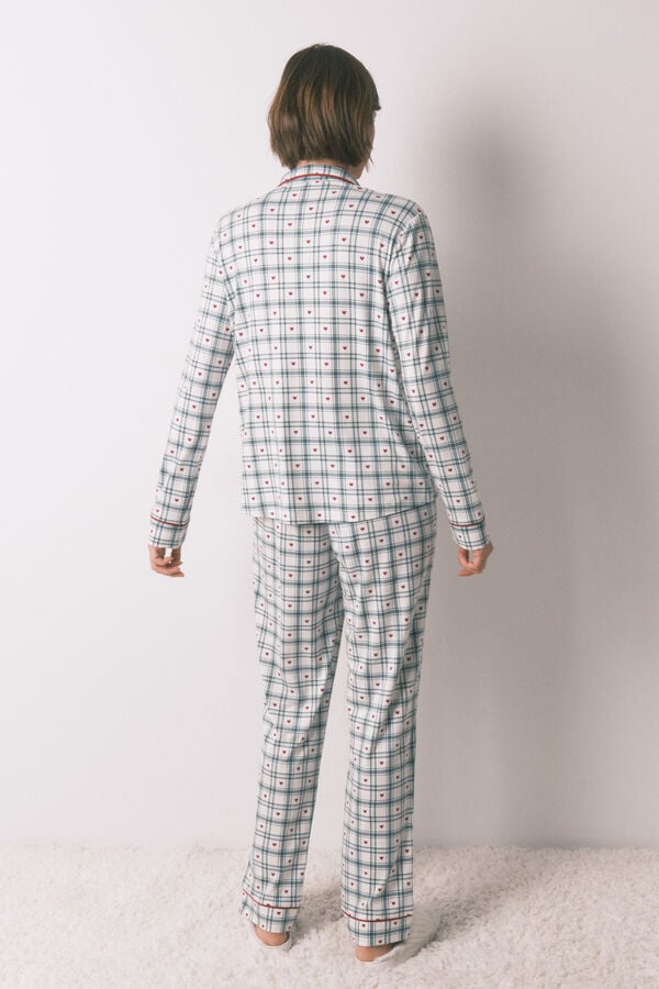 Women'secret Pijama camisera largo con estampado de cuadros verdes estampado