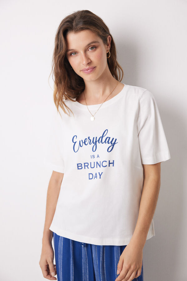 Womensecret Playera manga corta 100% algodón marfil marfil