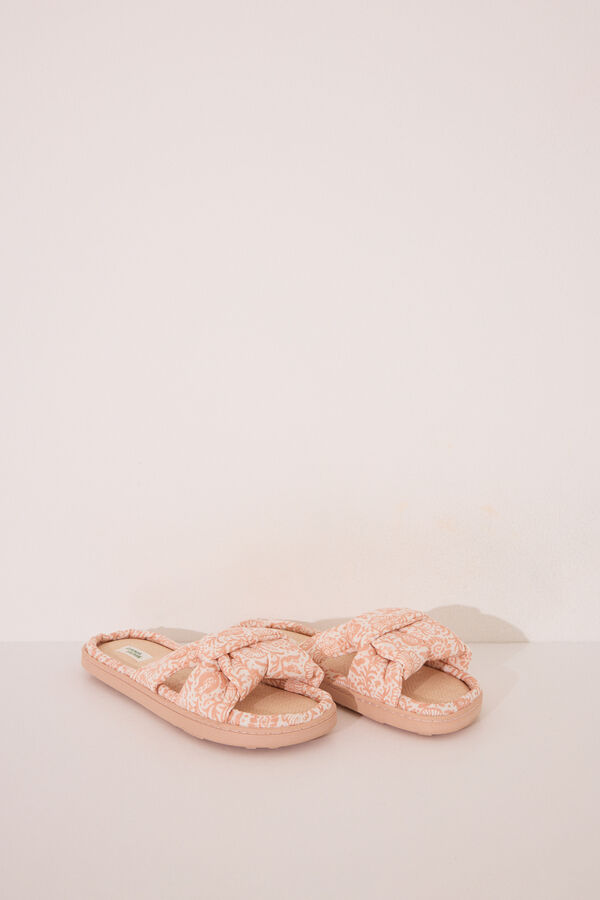 Womensecret Pantuflas para casa con parte superior anudada de rafia color naranja melocotón naranja