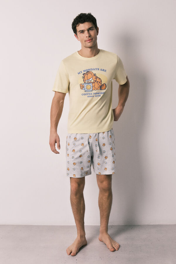 Women'secret Pijama corta para hombre de 100% algod&oacute;n Garfield amarillo
