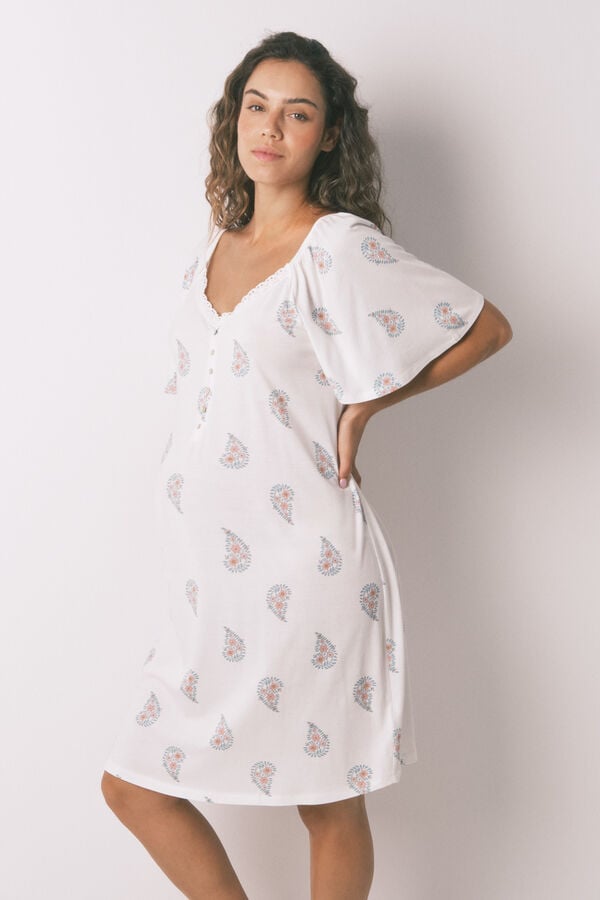 Womensecret Camisón premamá midi de algodón con estampado floral color marfil marfil