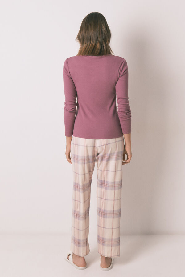 Womensecret Pijama larga con estampado de cuadros rosas rosa