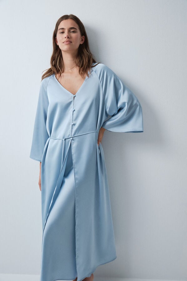Women'secret Bata larga satinada manga abullonada azul