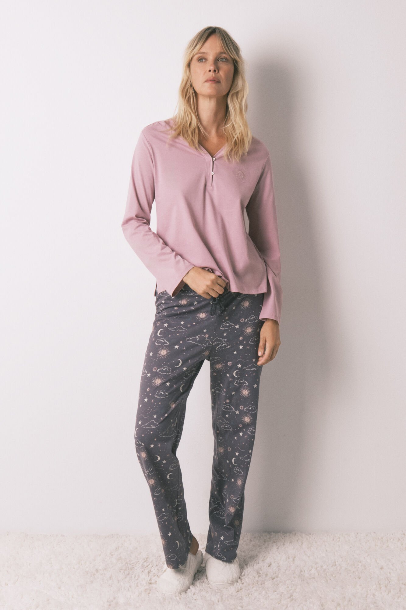 Women'secret Pantal&oacute;n largo 100% algod&oacute;n con estampado astral