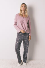 Women'secret Pantalón largo 100% algodón con estampado astral gris