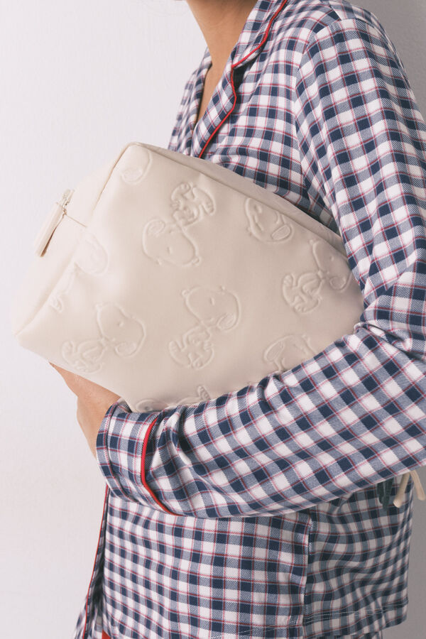 Women'secret Neceser grande de neopreno con estampado de Snoopy en color blanco marfil