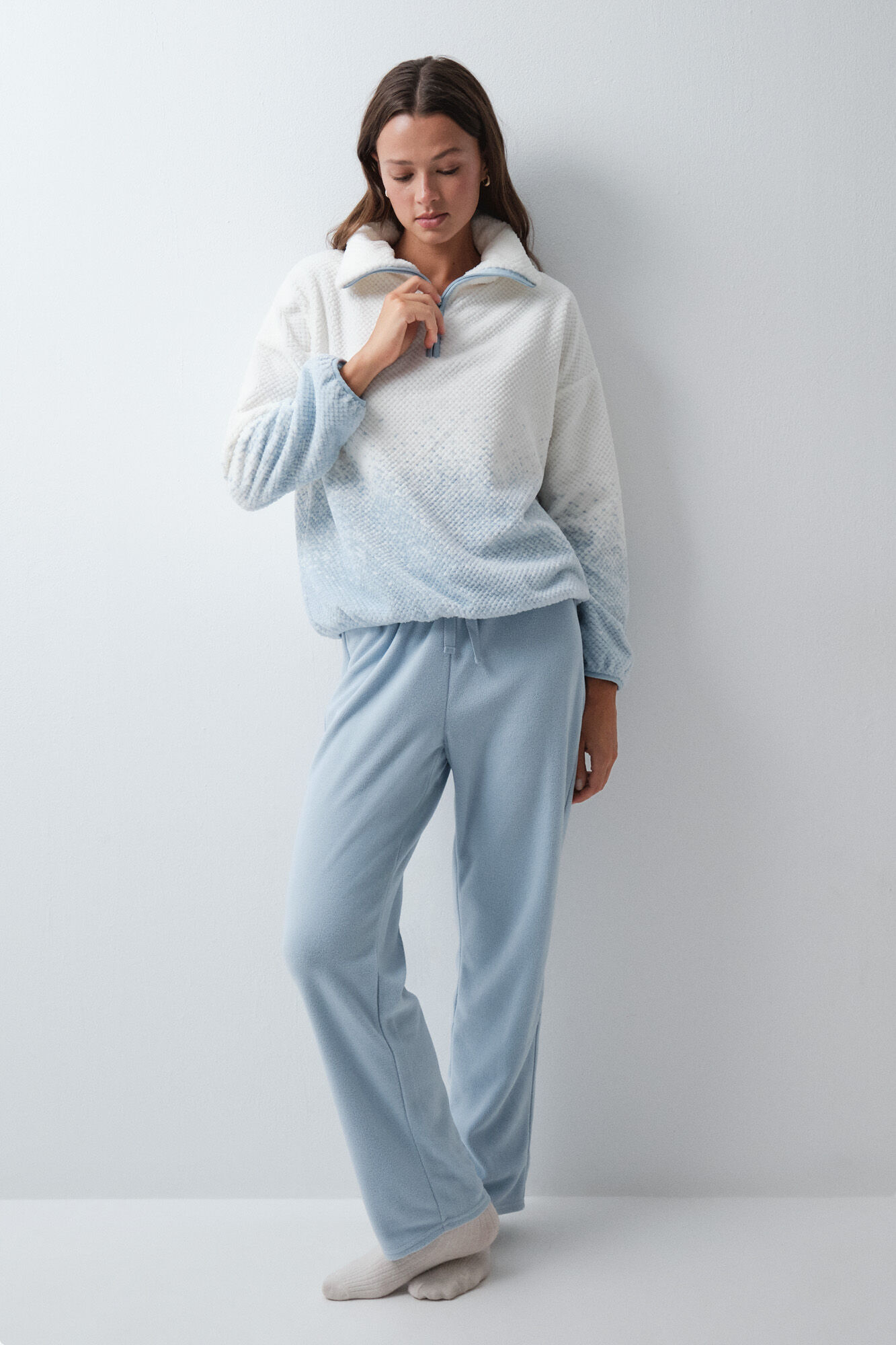 Women'secret Pijama larga polar estampado azul