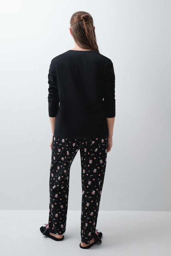 Women'secret Pijama larga de algod&oacute;n Minnie Halloween negro