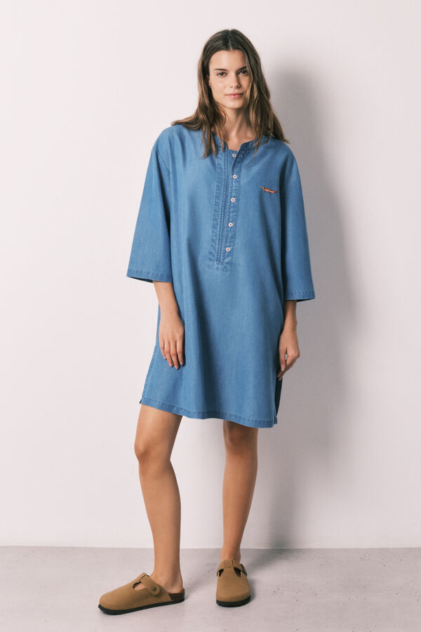 Women'secret Playera de dormir corta de mezclilla ligera azul azul