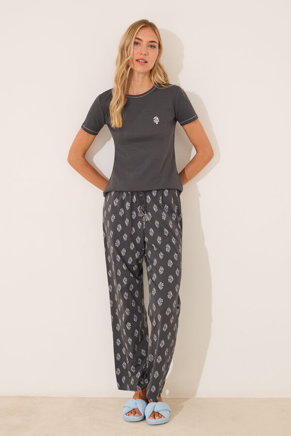 Womensecret Pijama larga de algodón con estampado paisley gris gris
