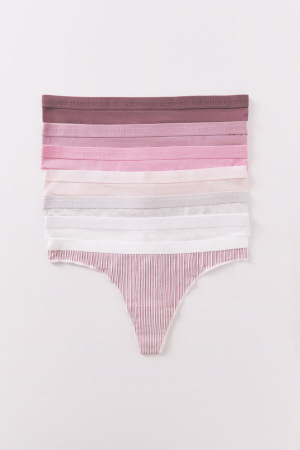 Women'secret Pack de 7 tangas de algodón con estampado rosa blanco