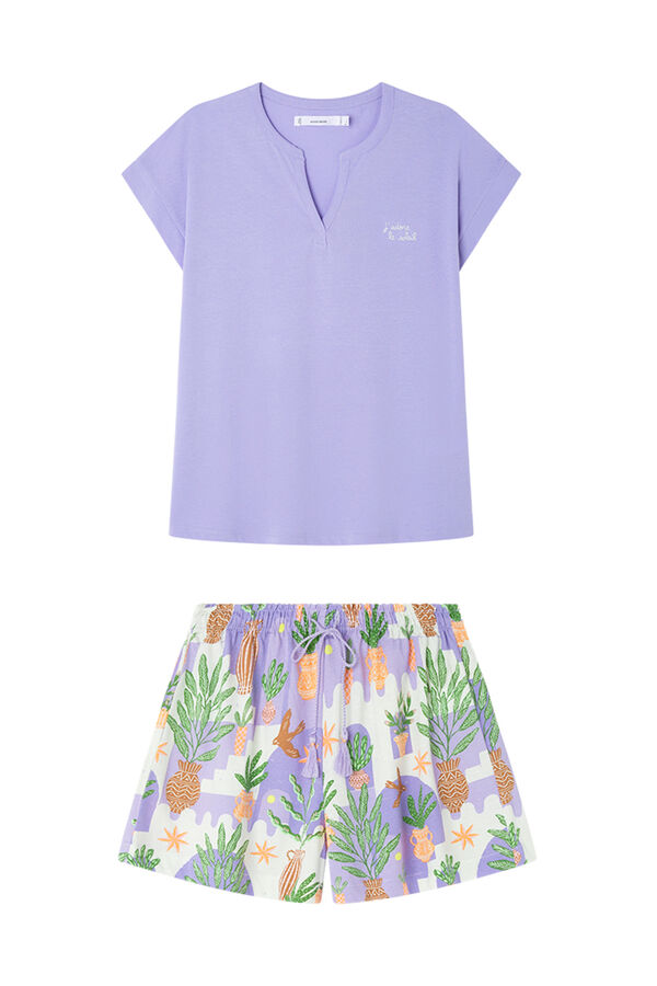 Womensecret Pijama corta 100% algodón, maceteros color lila morado/lila