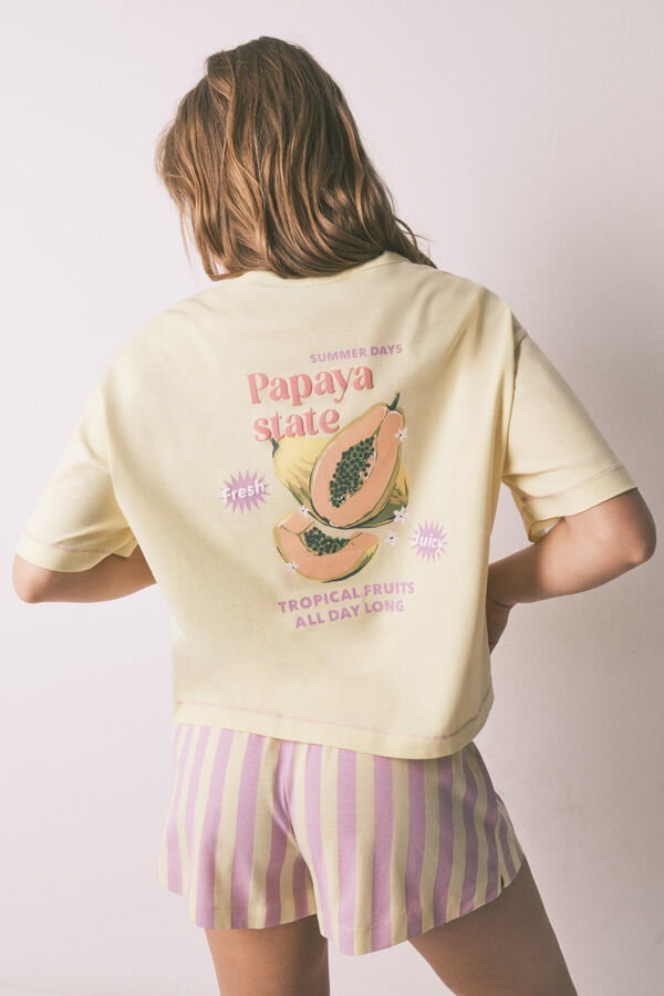 HI&BYE Pijama corta 100% algod&oacute;n a rayas amarillo amarillo