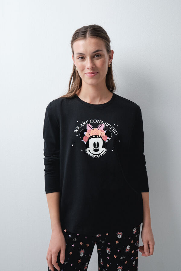 Women'secret Pijama larga de algod&oacute;n Minnie Halloween negro