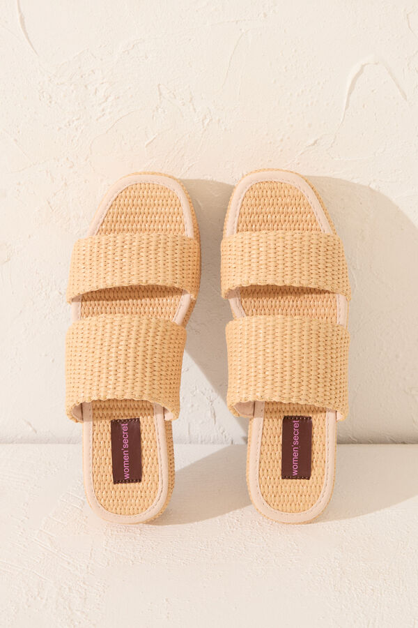 Womensecret Chanclas de plataforma de rafia NATURAL café