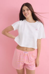 Womensecret Pijama corta rosa 100% algodón marfil