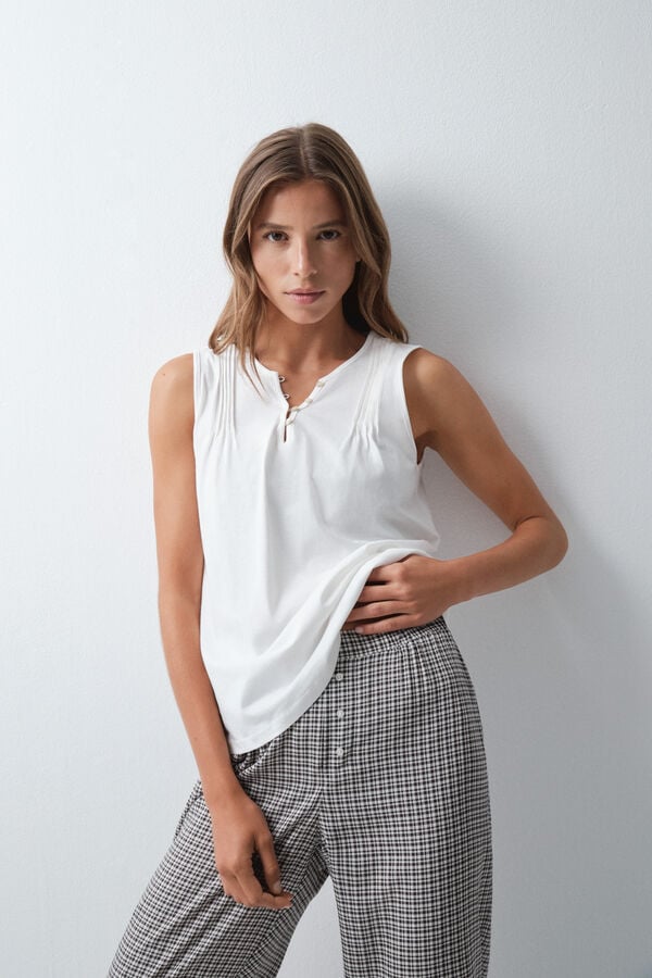 Women'secret Playera sin mangas de algod&oacute;n blanco blanco