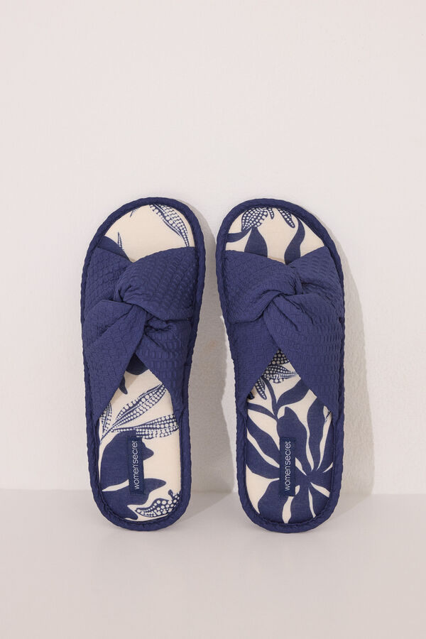 Womensecret Pantuflas para casa con estampado de flores azules azul