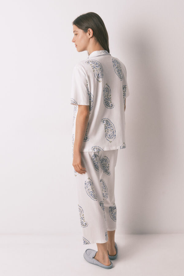 Women'secret Pijama camisera Paisley de algod&oacute;n azul blanco