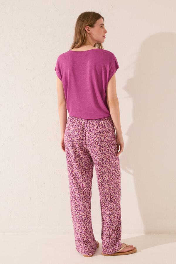 Womensecret Pantalón largo de viscosa con estampado morado/lila estampado