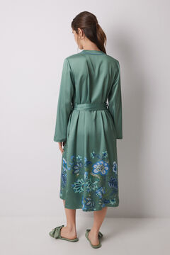 Womensecret Bata midi satén verde flores verde