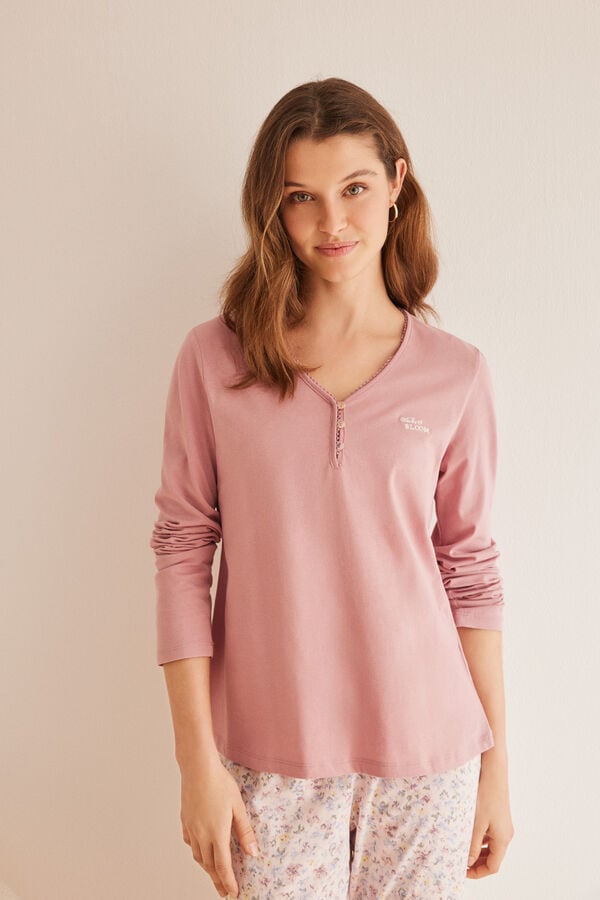 Womensecret Pijama larga 100% algodón rosa flores rosa