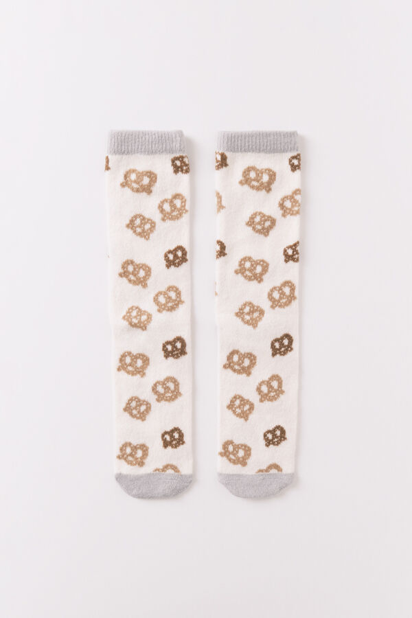 Women'secret Calcetines largos con estampado de pretzel blanco
