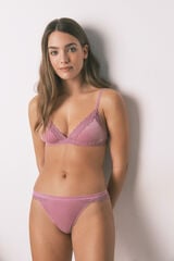 Women'secret Tanga de encaje rosa y terciopelo rosa