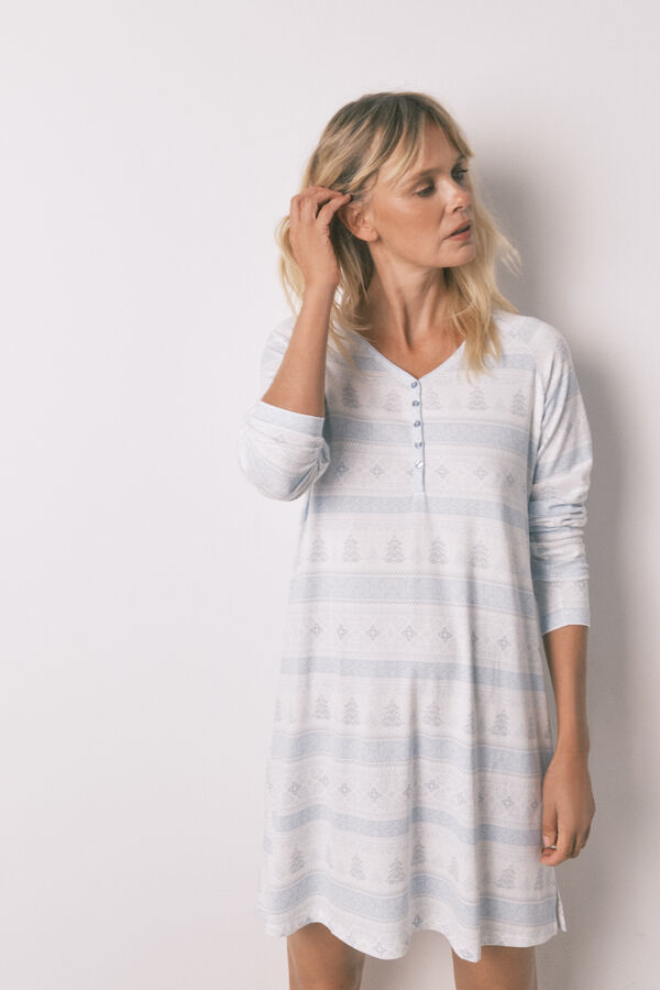 Women'secret Camisón midi de tejido suave con estampado cenefa azul