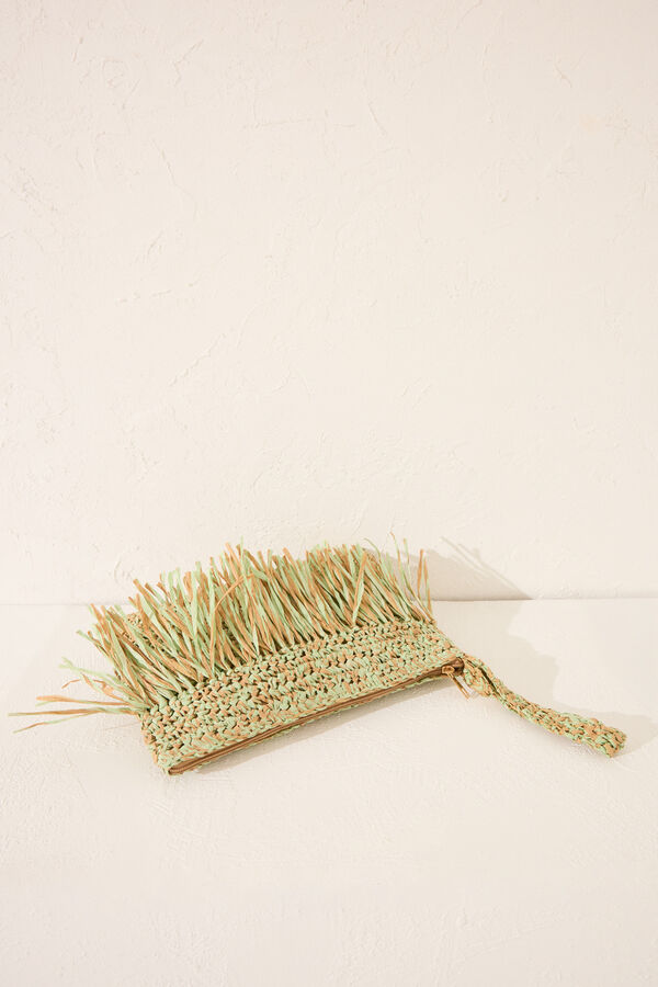 Womensecret Bolsa pequeño de rafia , bolsa con flecos verde