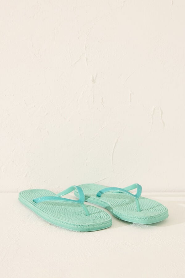 Womensecret Chanclas de esparto con punta cuadrada verde kaki