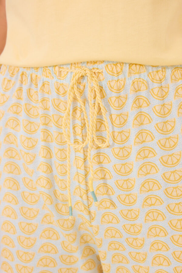 Womensecret Pijama larga 100% algodón con limones de Snoopy amarillo