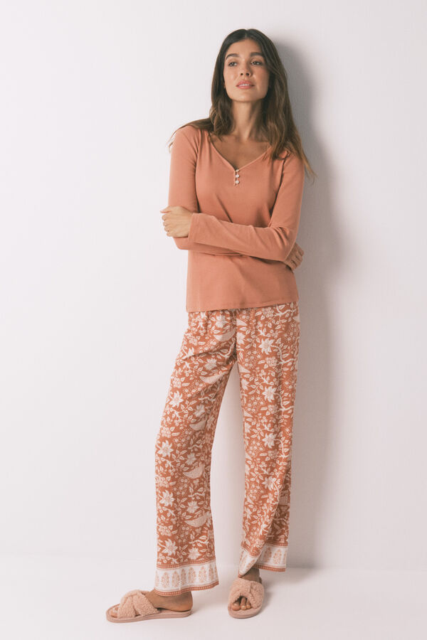 Women'secret Playera de panadero de algodón marrón naranja