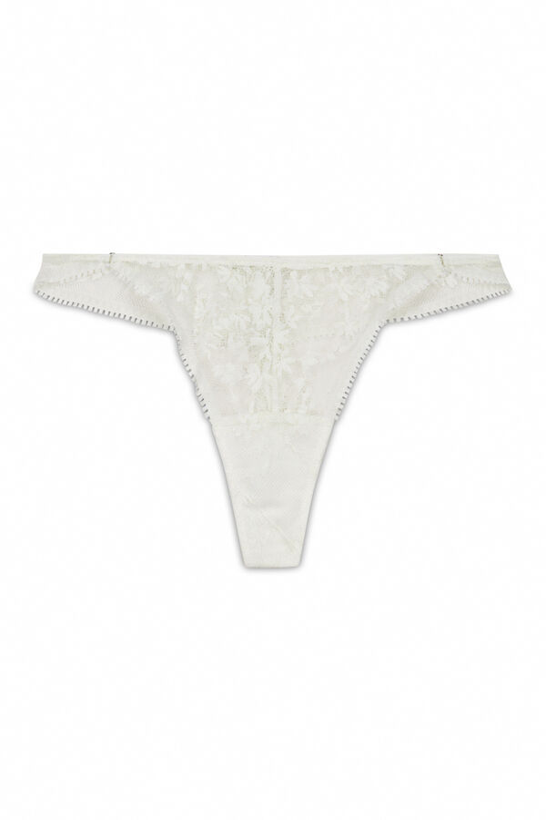 Women'secret Tanga de encaje de lurex blanco blanco